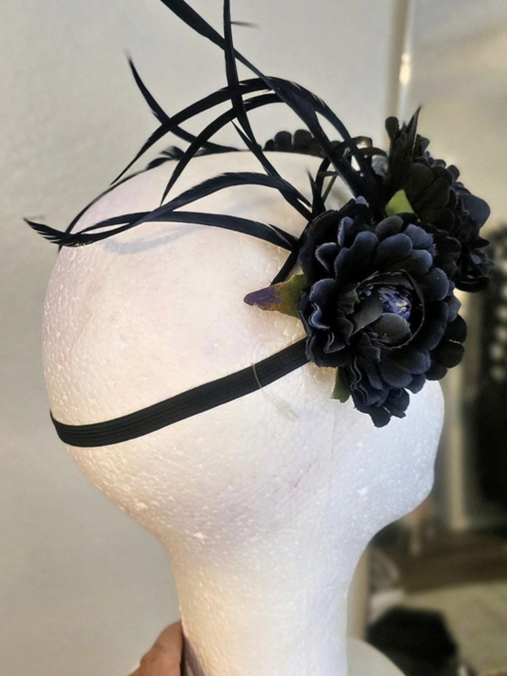 Black/Navy Gothic Raven Skull & Floral Headband NWOT - Picture 8 of 8